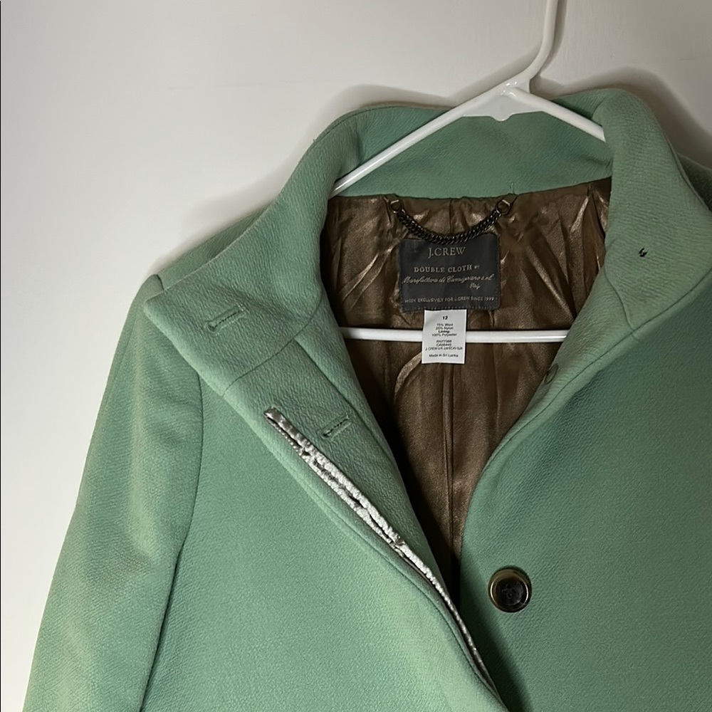 J. Crew Green Pea Coat with High Collar